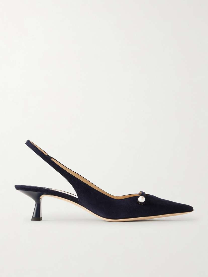 Jimmy Choo Amita 45 Embellished Suede Slingback Pumps