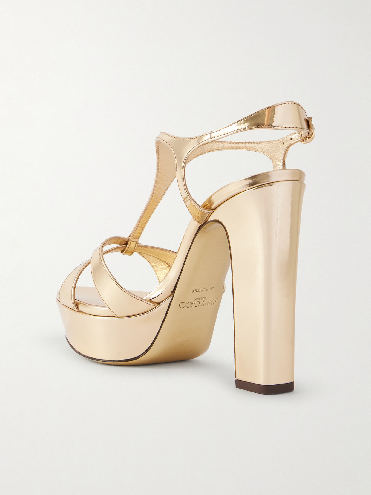 Jimmy Choo Kesia 120 Mirrored-leather Platform Sandals In Gold