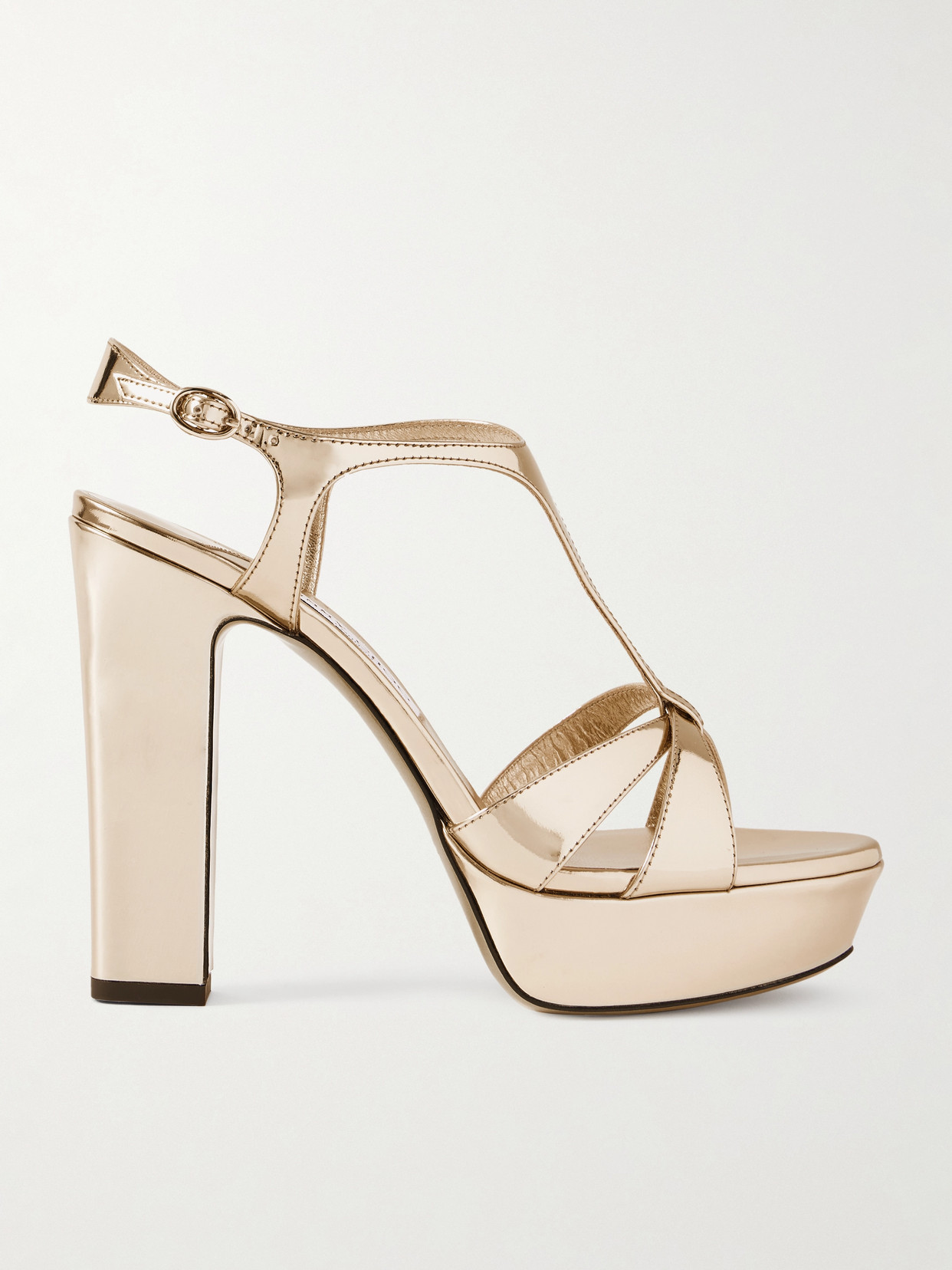 Jimmy Choo Kesia 120 Mirrored-leather Platform Sandals In Gold