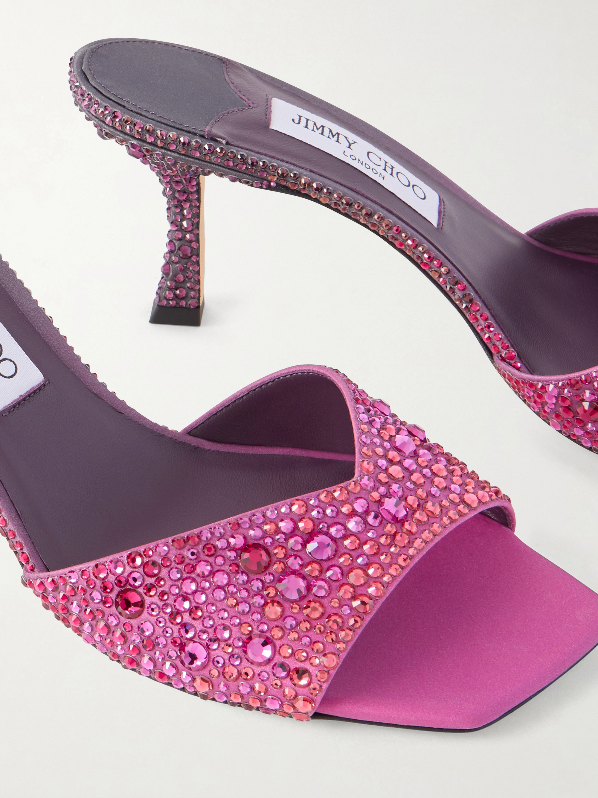 JIMMY CHOO - Skye 70 crystal-embellished satin mules | Plush