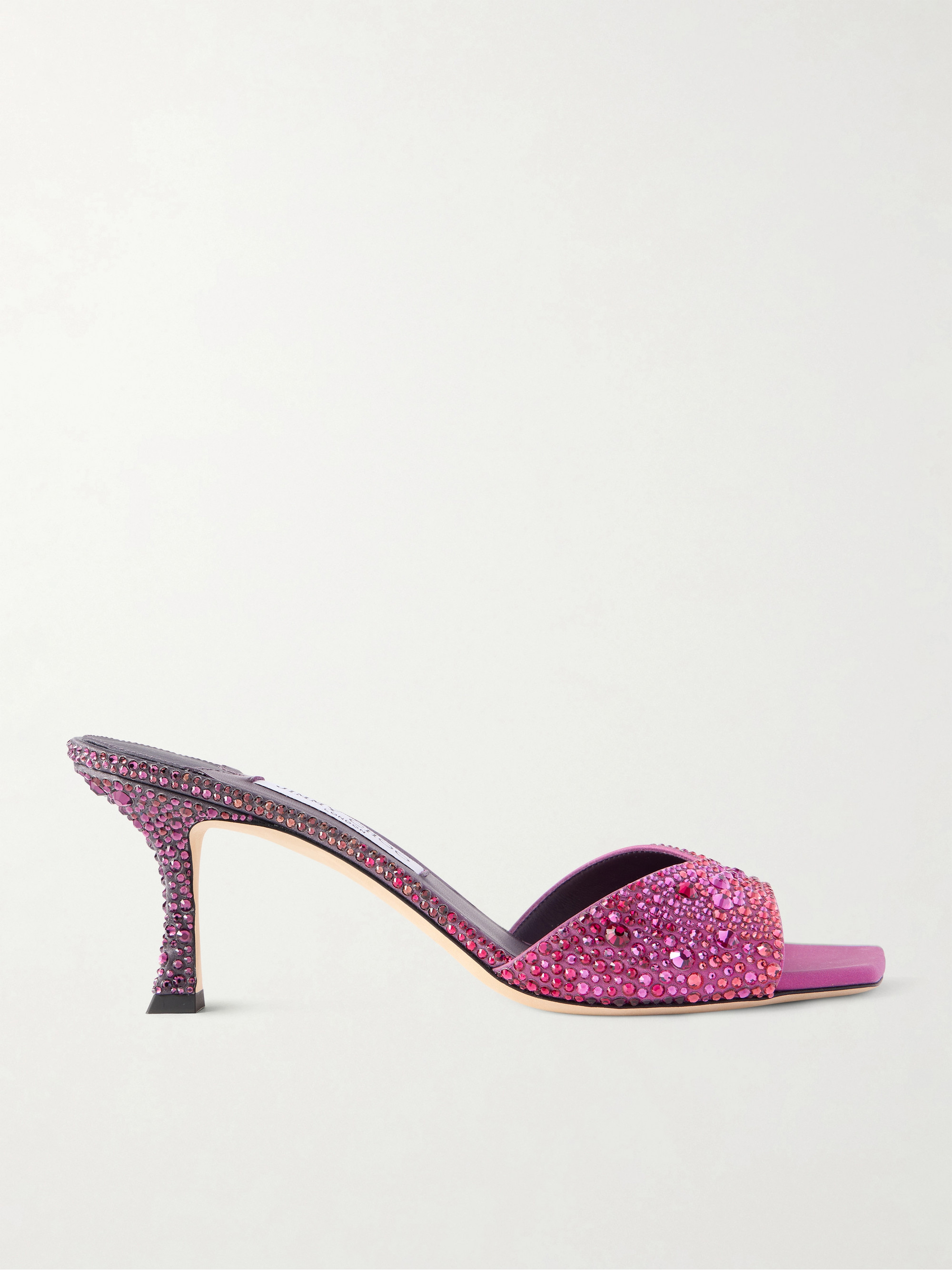 JIMMY CHOO - Skye 70 crystal-embellished satin mules | Plush