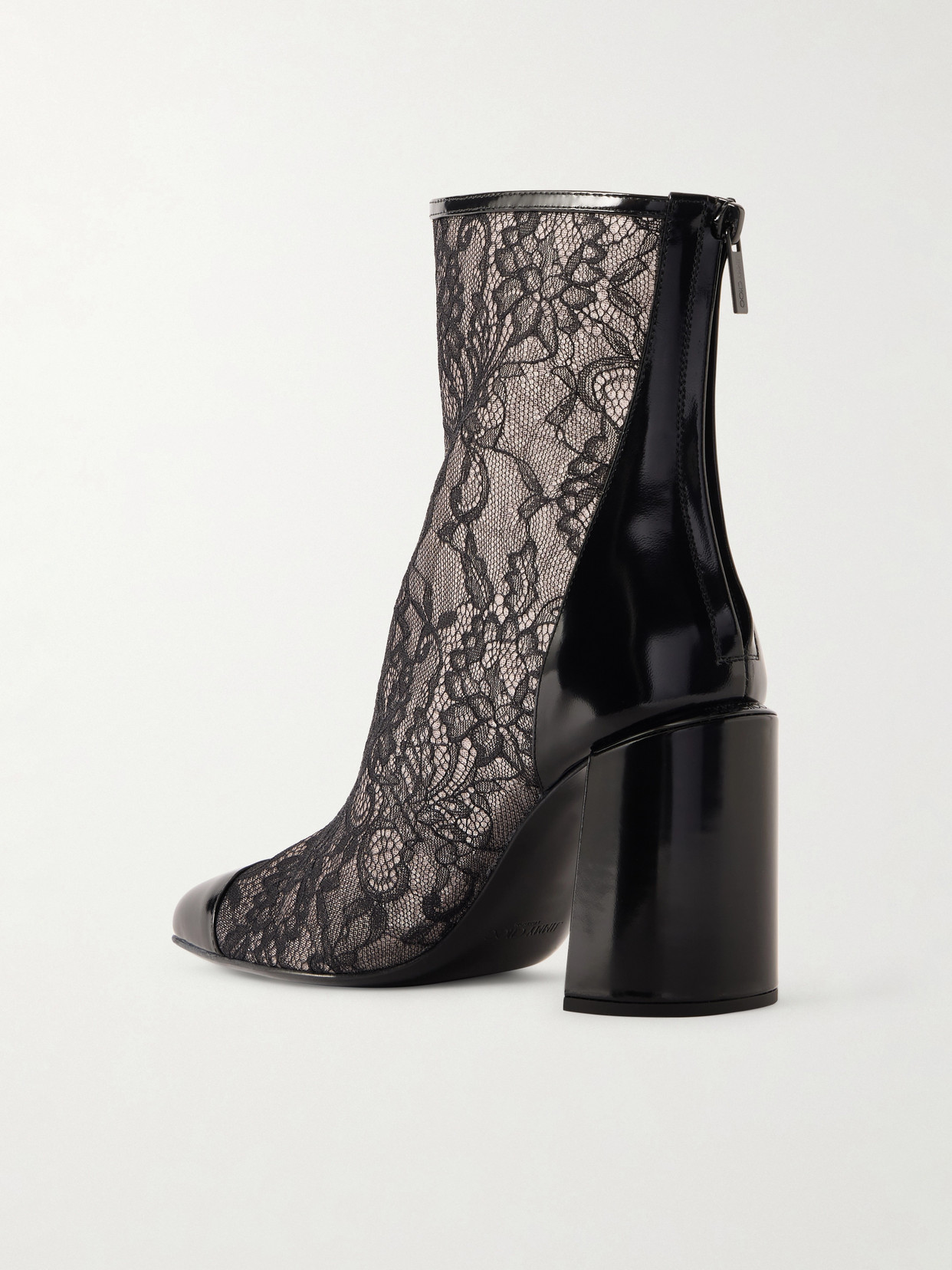 Jimmy Choo Kisu Ab 85 Patent Leather-trimmed Lace Ankle Boots In Black