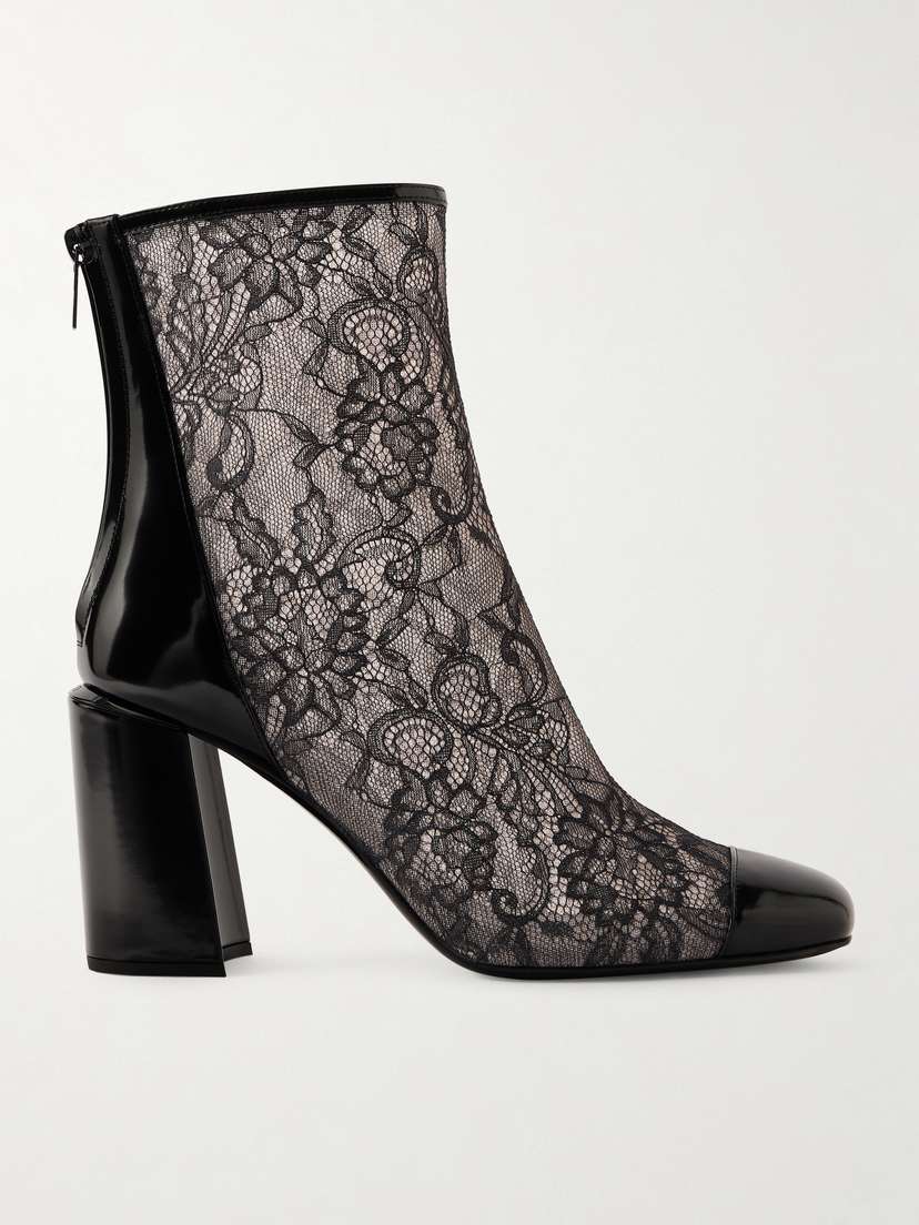 Jimmy Choo Kisu Ab 85 Patent Leather-trimmed Lace Ankle Boots
