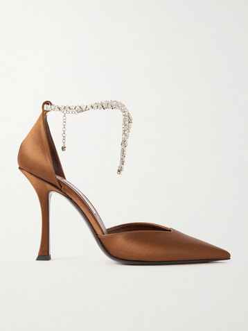JIMMY CHOO Stevie 100 crystal-embellished satin pumps