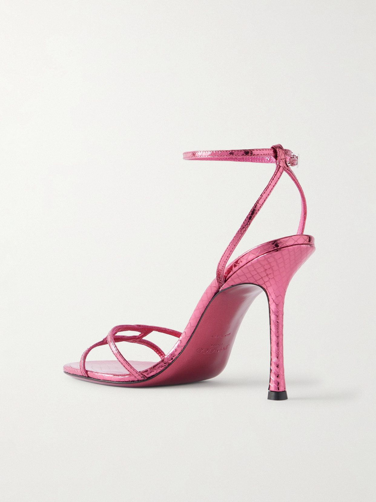 Jimmy Choo Leo 100 Croc-effect Metallic-leather Sandals In Pink