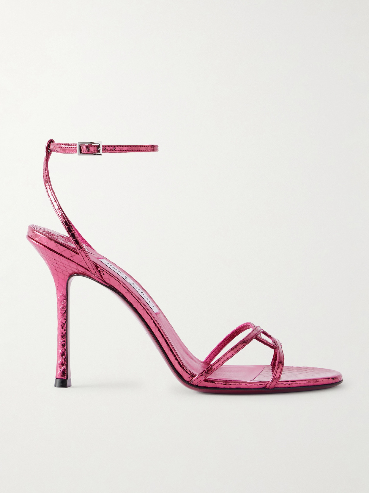 Jimmy Choo Leo 100 Croc-effect Metallic-leather Sandals In Pink