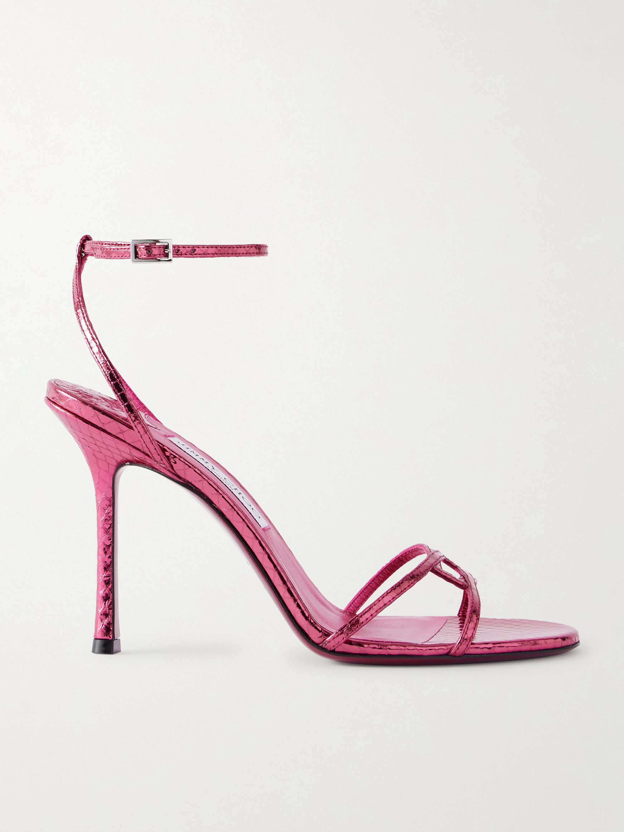 JIMMY CHOO - Leo 100 croc-effect metallic-leather sandals | Plush