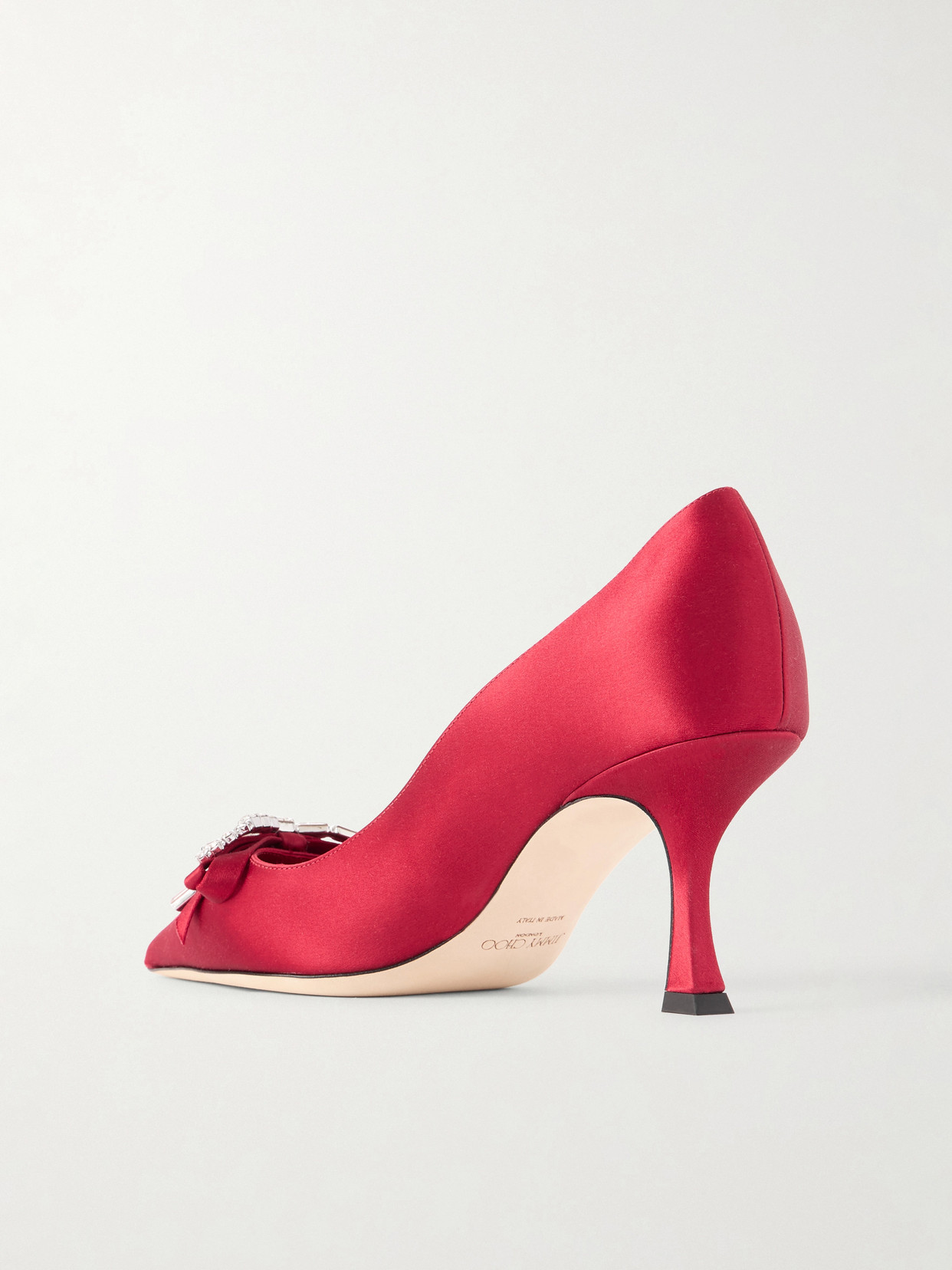 Jimmy Choo Aura 70 Crystal Bow-embellished Satin Pumps In Red