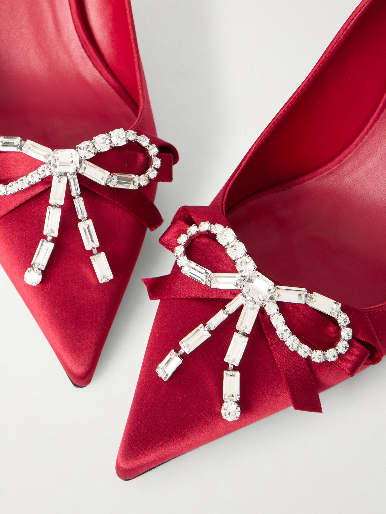 Jimmy Choo Aura 70 Crystal Bow-embellished Satin Pumps In Red