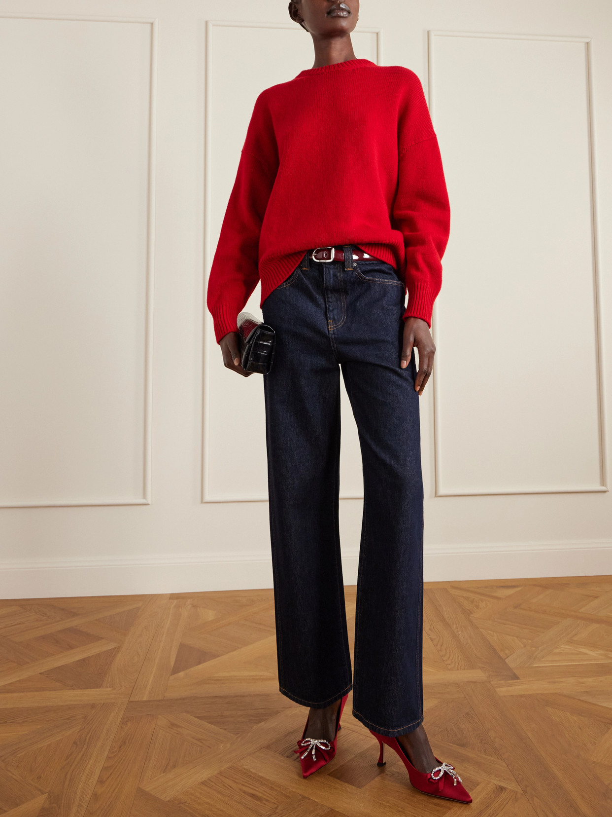 Jimmy Choo Aura 70 Crystal Bow-embellished Satin Pumps In Red