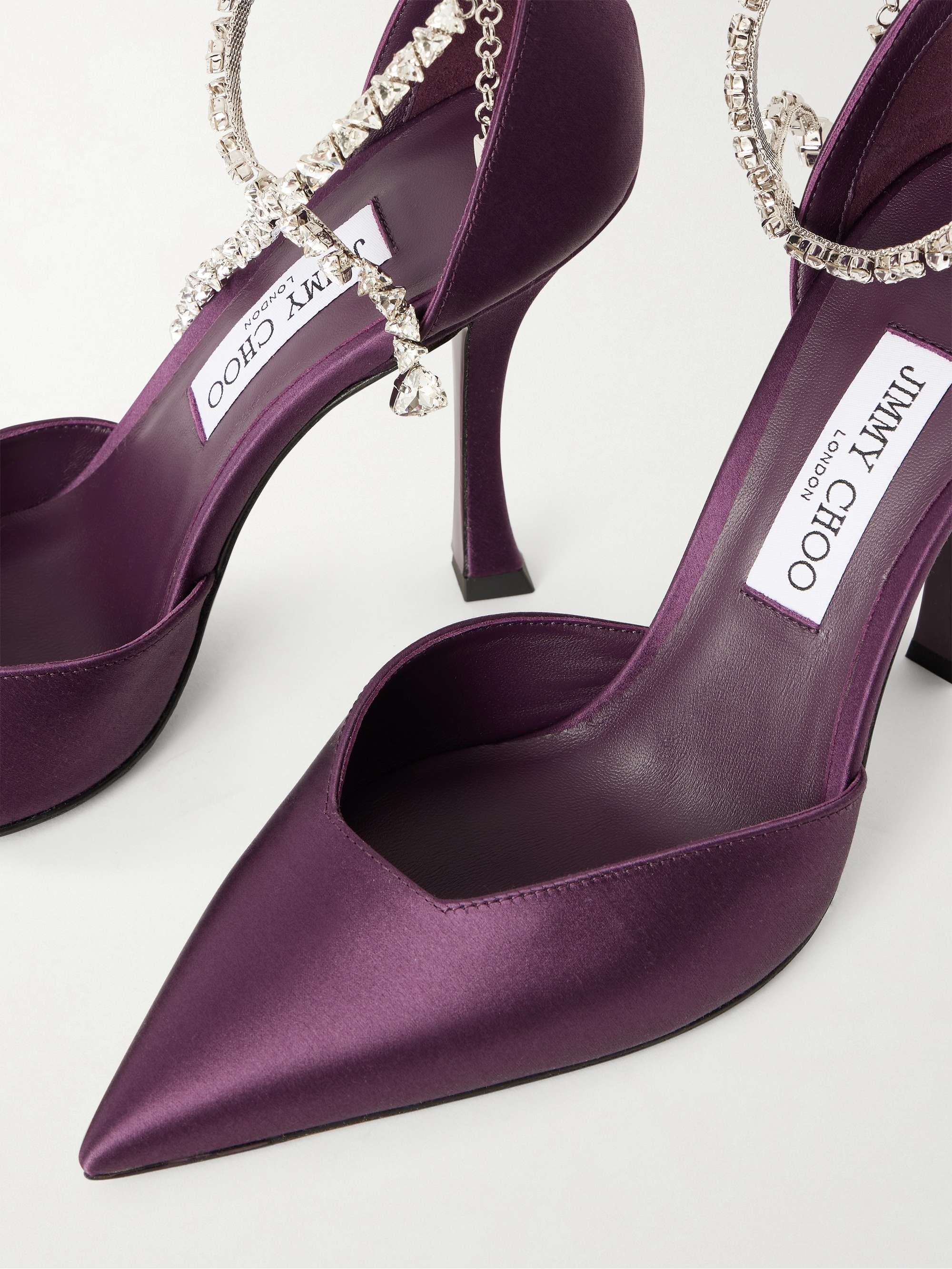 JIMMY CHOO Stevie 100 crystal-embellished satin pumps | NET-A-PORTER