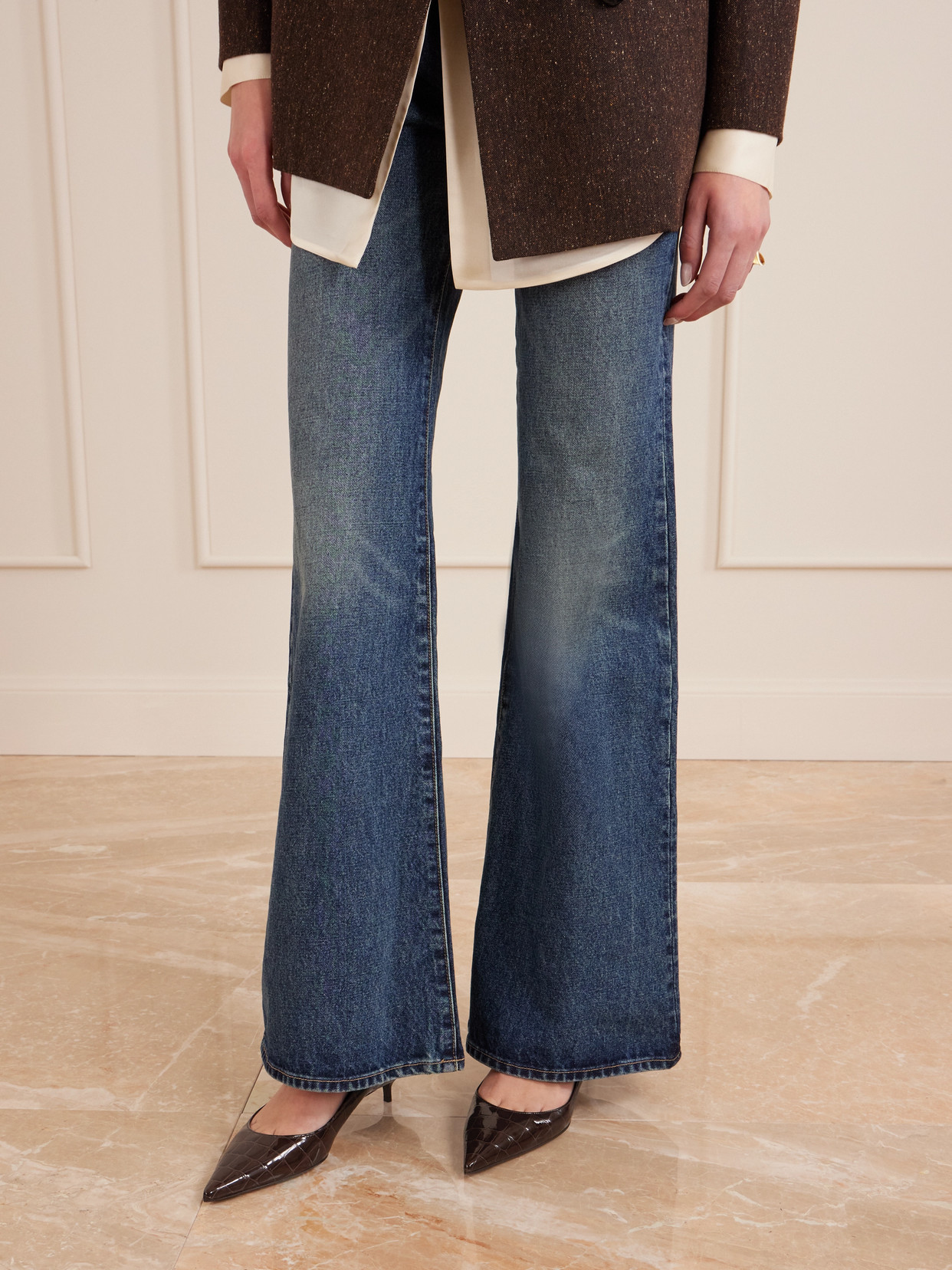 Jimmy Choo Amelia Croc-effect Leather Pumps In Brown