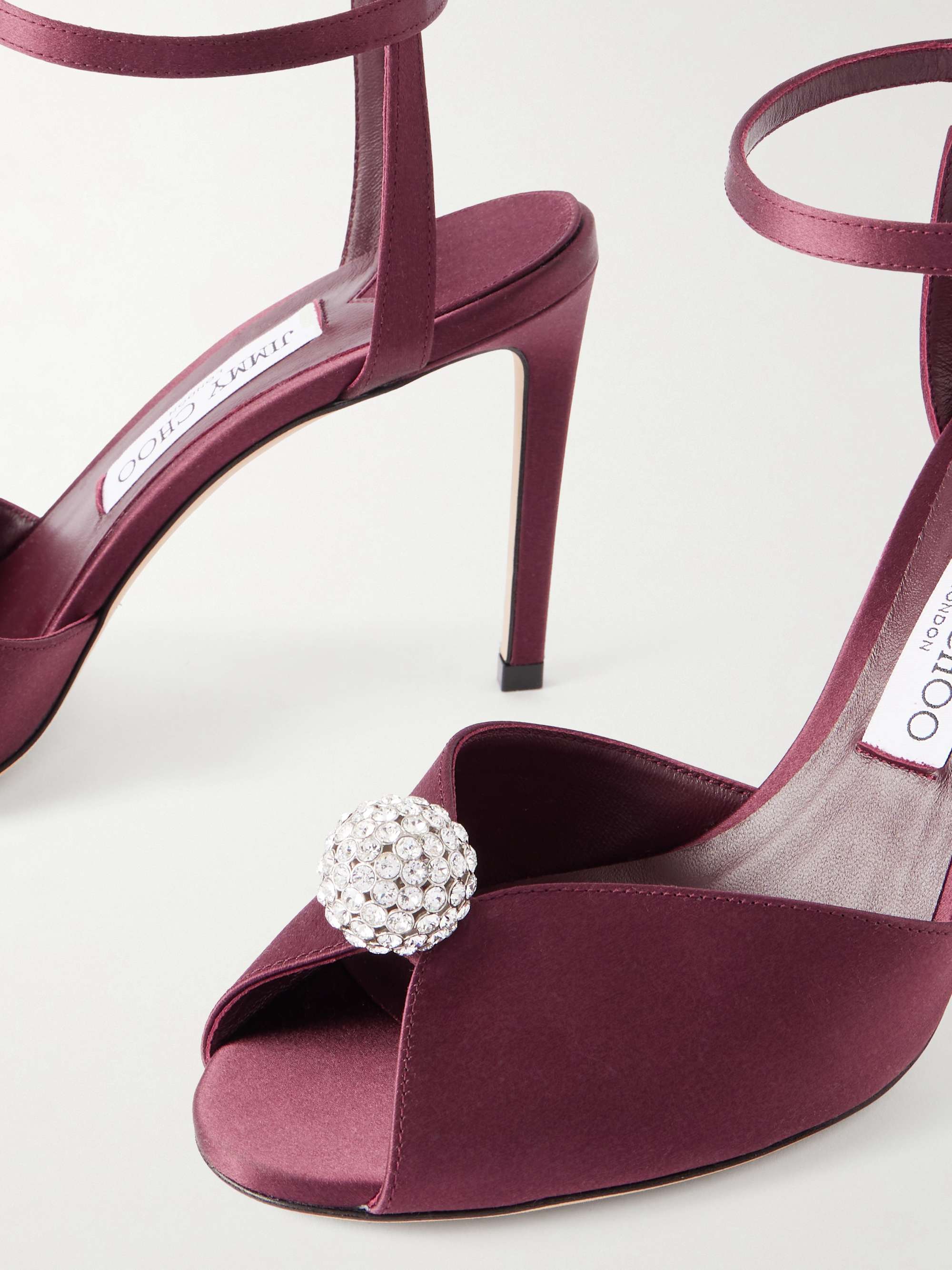 JIMMY CHOO Sacora 85 crystal-embellished satin sandals | NET-A-PORTER