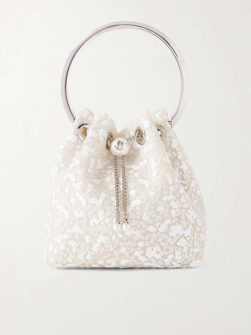 Jimmy Choo Bon Bon Faux Pearl-embellished Tulle Bucket Bag