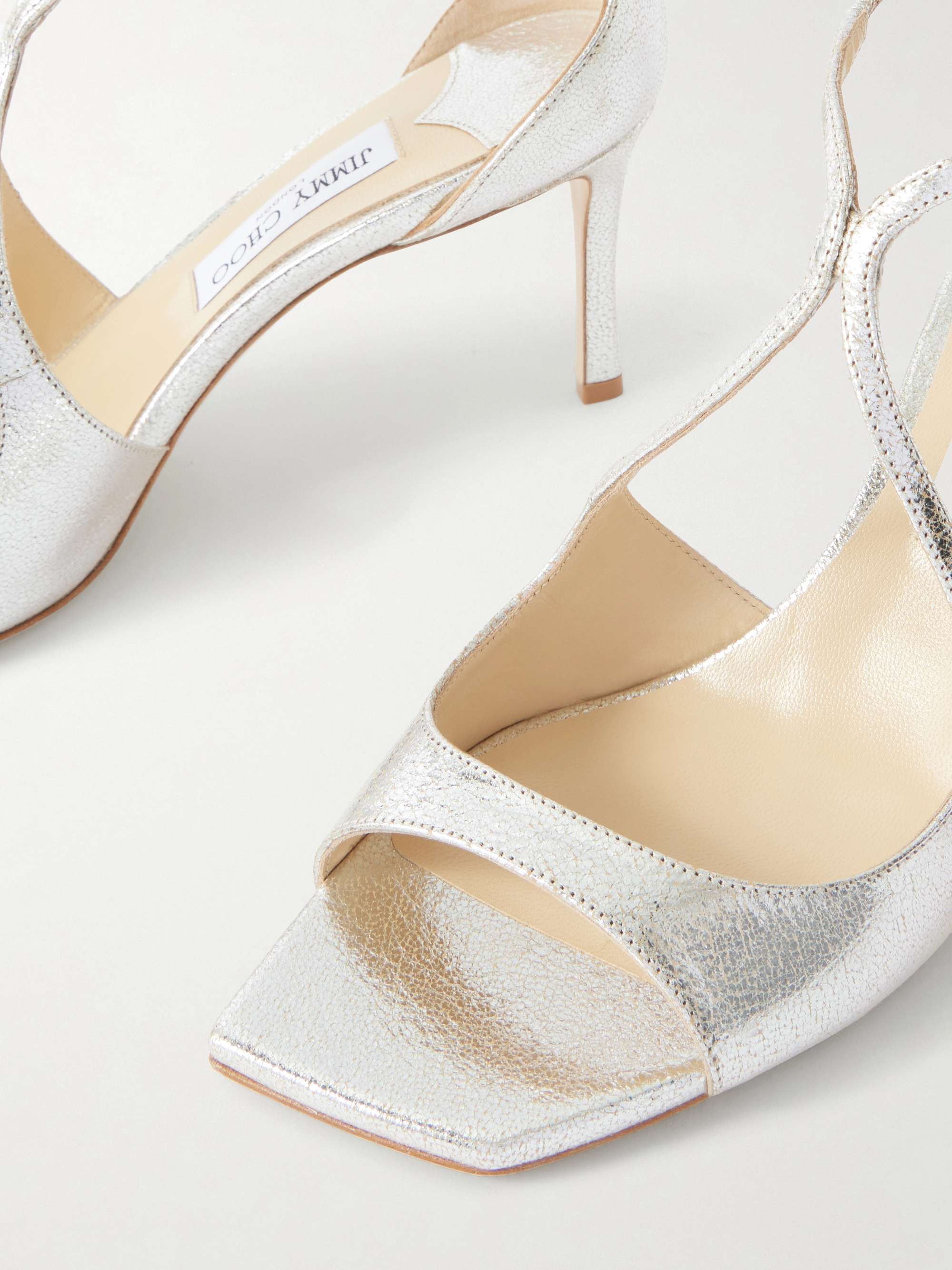 JIMMY CHOO Azia 95 metallic textured-leather sandals | NET-A-PORTER