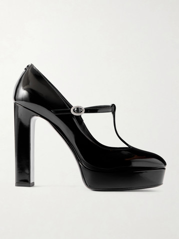 JIMMY CHOO Marene 120 embellished patent-leather Mary Jane pumps