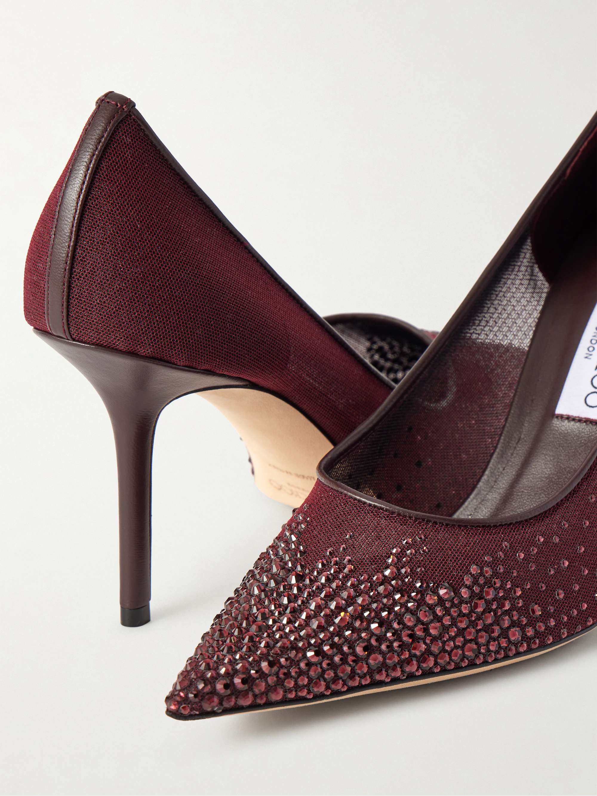 JIMMY CHOO Love 85 crystal-embellished leather-trimmed mesh pumps