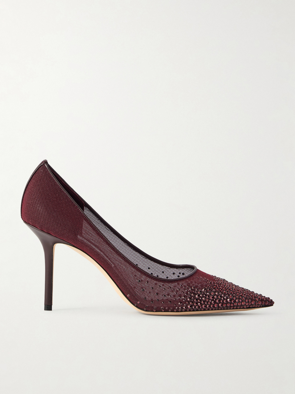 Jimmy Choo - Love 85 Crystal-embellished Leather-trimmed Mesh Pumps - Burgundy