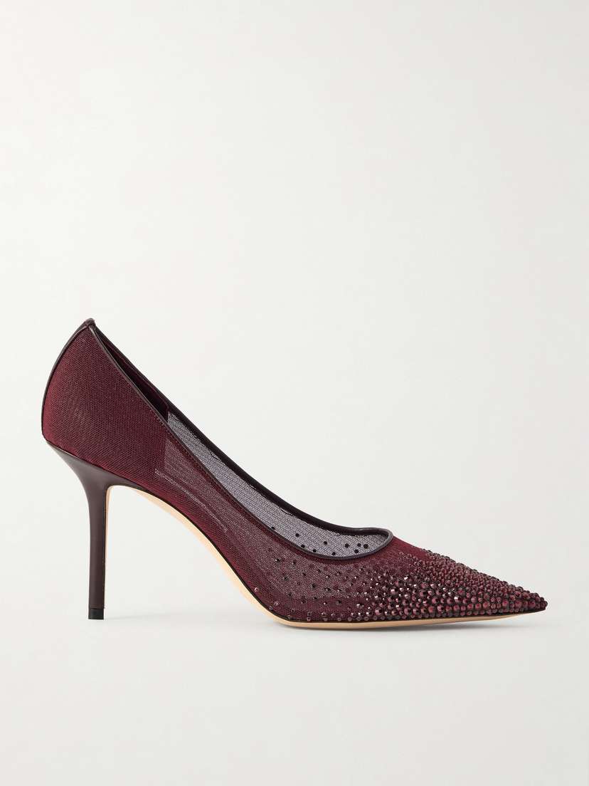 Jimmy Choo Love 85 Crystal-embellished Leather-trimmed Mesh Pumps