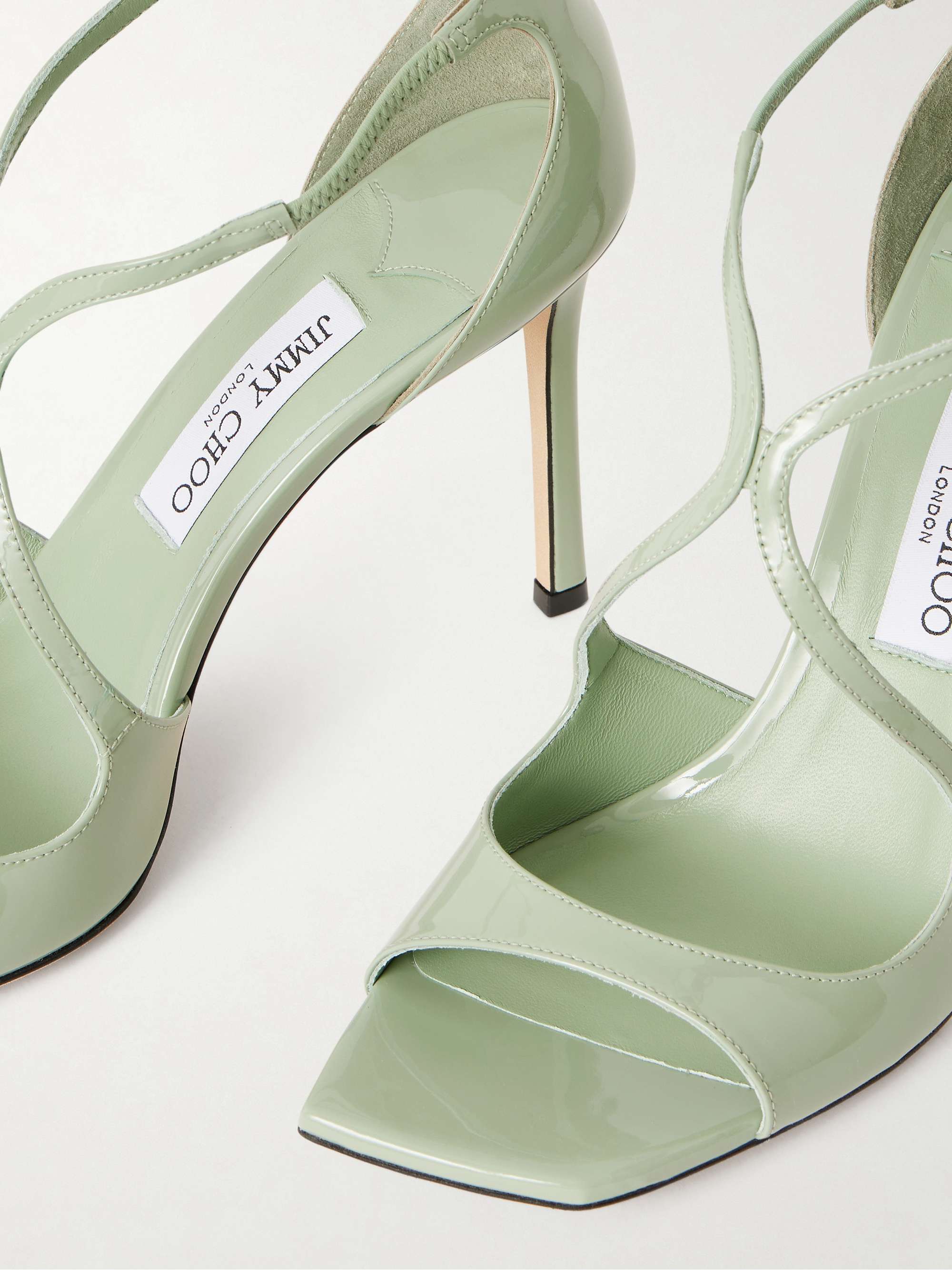 Sage green Azia 95 patent leather sandals | JIMMY CHOO | NET-A-PORTER