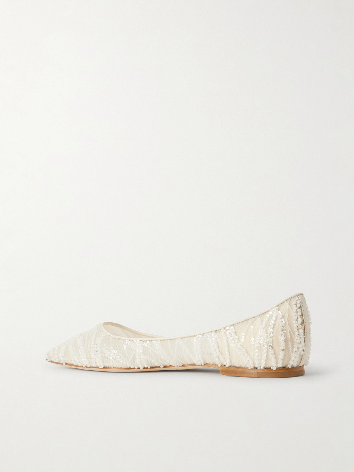 Jimmy Choo Love Embellished Mesh Point-toe Ballet Flats In White