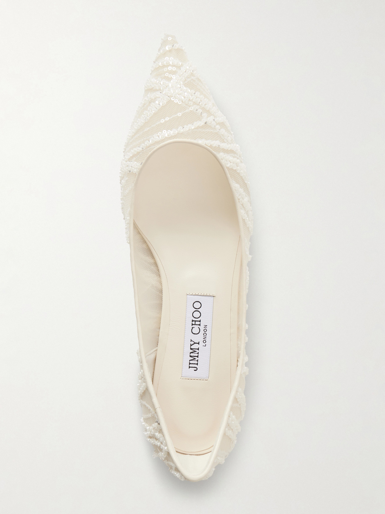 Jimmy Choo Love Embellished Mesh Point-toe Ballet Flats In White