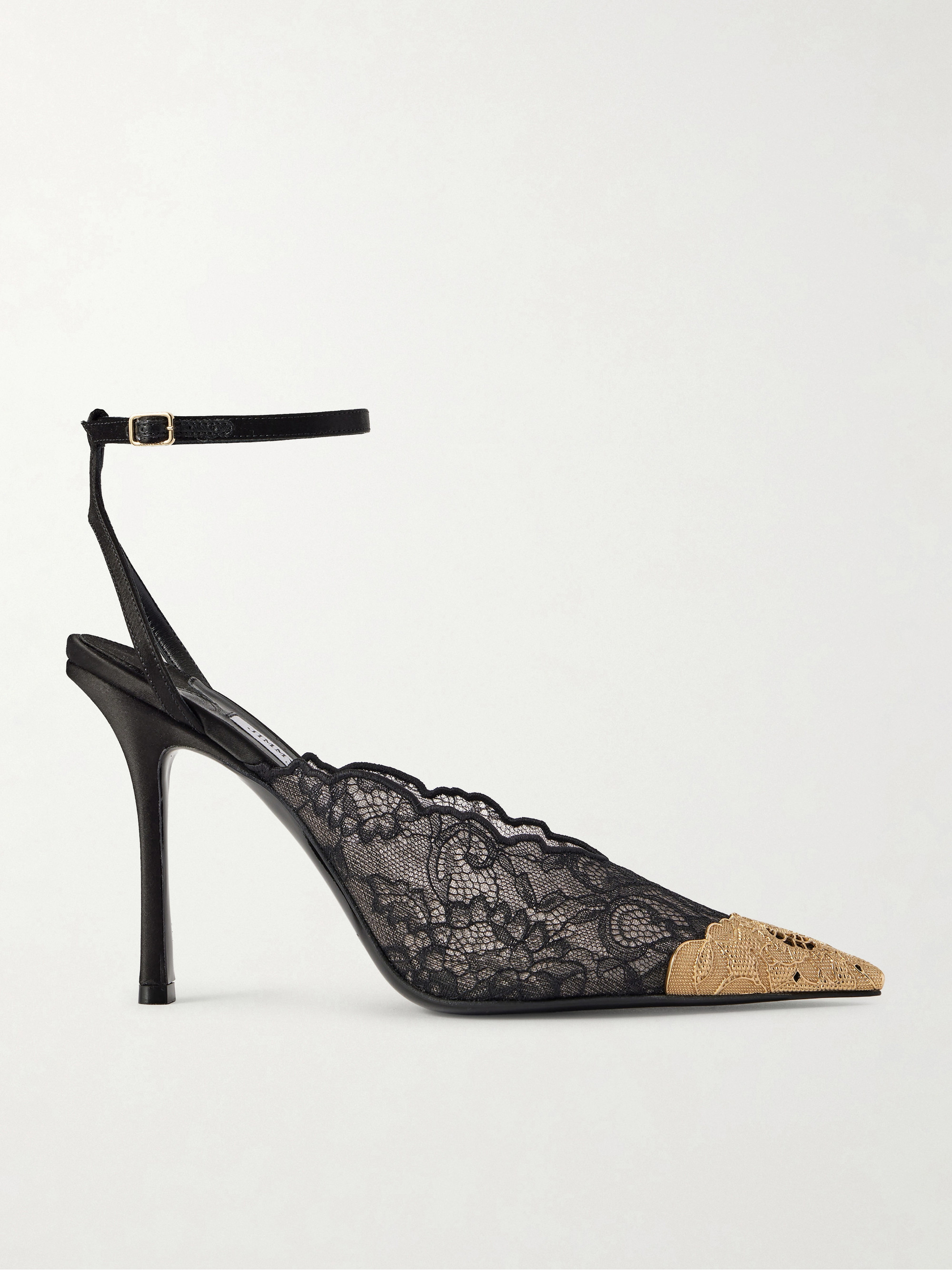 JIMMY CHOO - Faiz 100 embellished satin-trimmed lace pumps | Plush