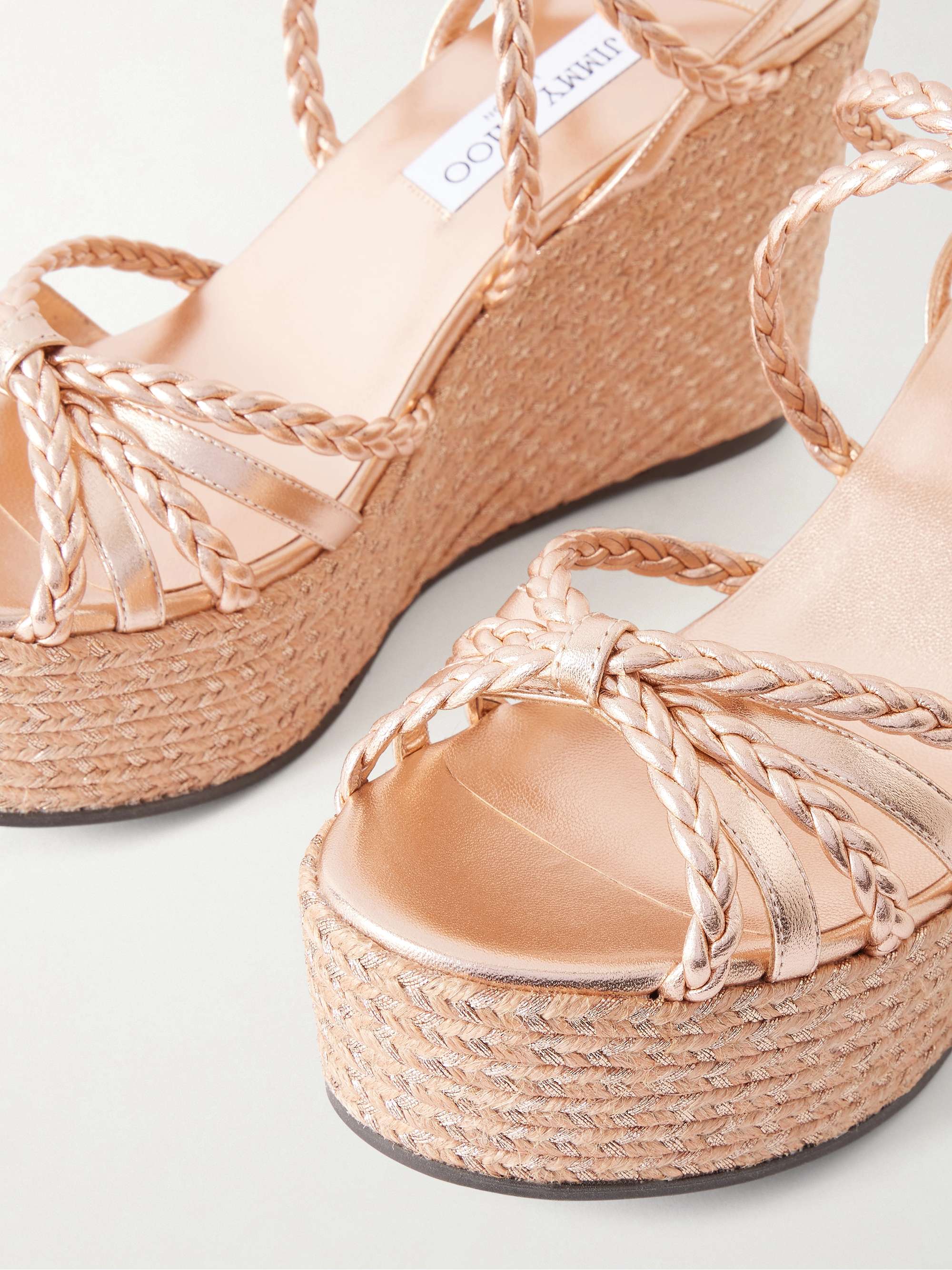 JIMMY CHOO Nyra metallic leather wedge sandals | NET-A-PORTER