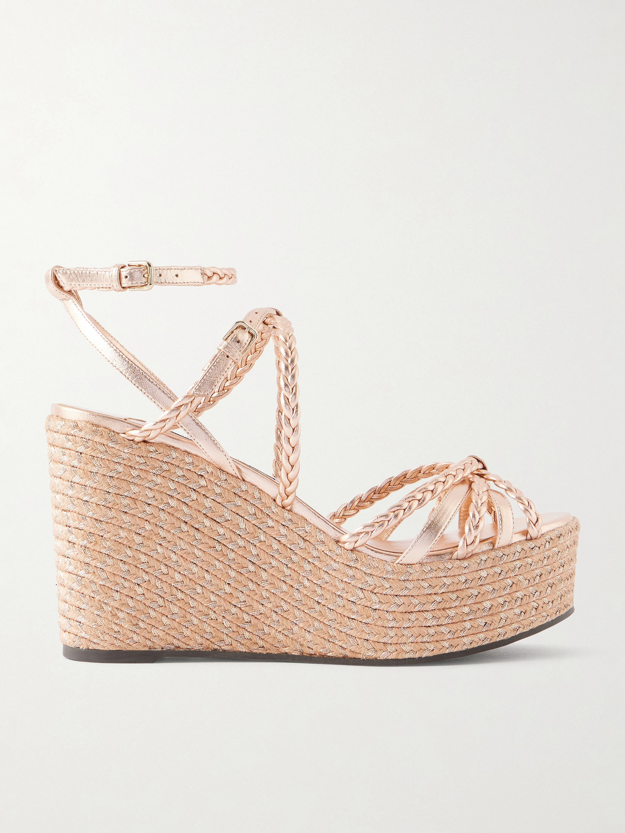 Jimmy Choo Nyra Metallic Leather Wedge Sandals In Neutral