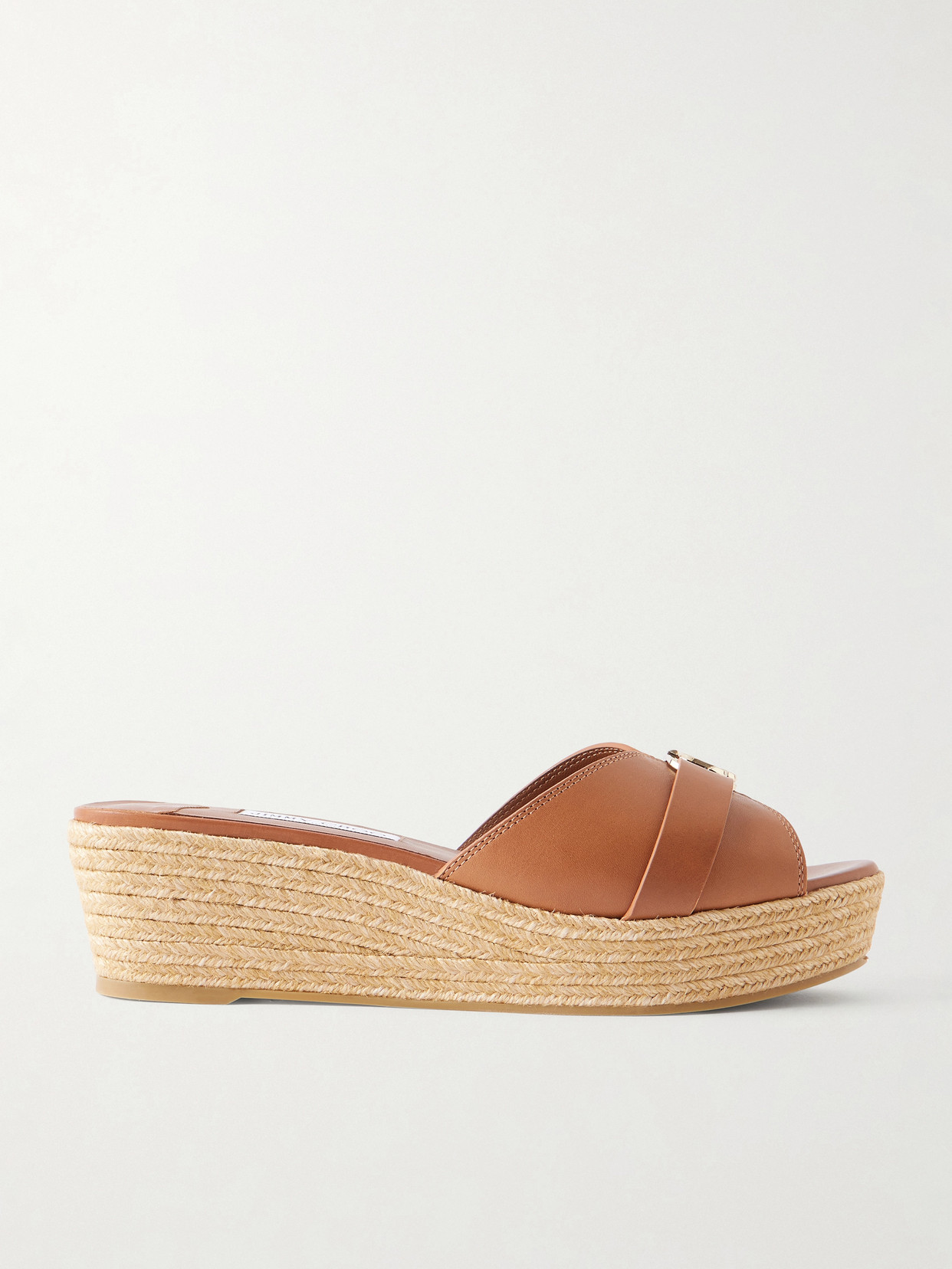 Jimmy Choo Leda Logo-embellished Leather Platform Espadrilles In Brown