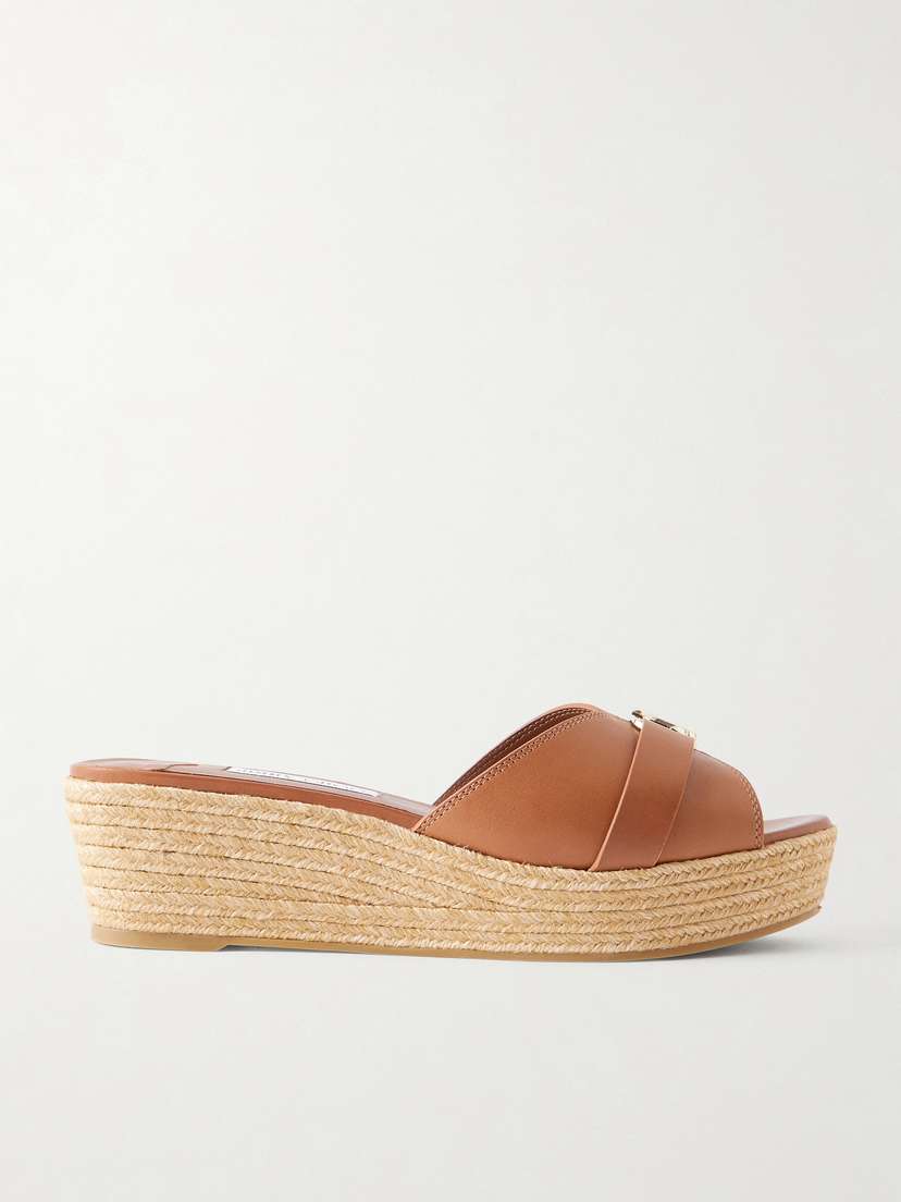Jimmy Choo Leda Logo-embellished Leather Platform Espadrilles