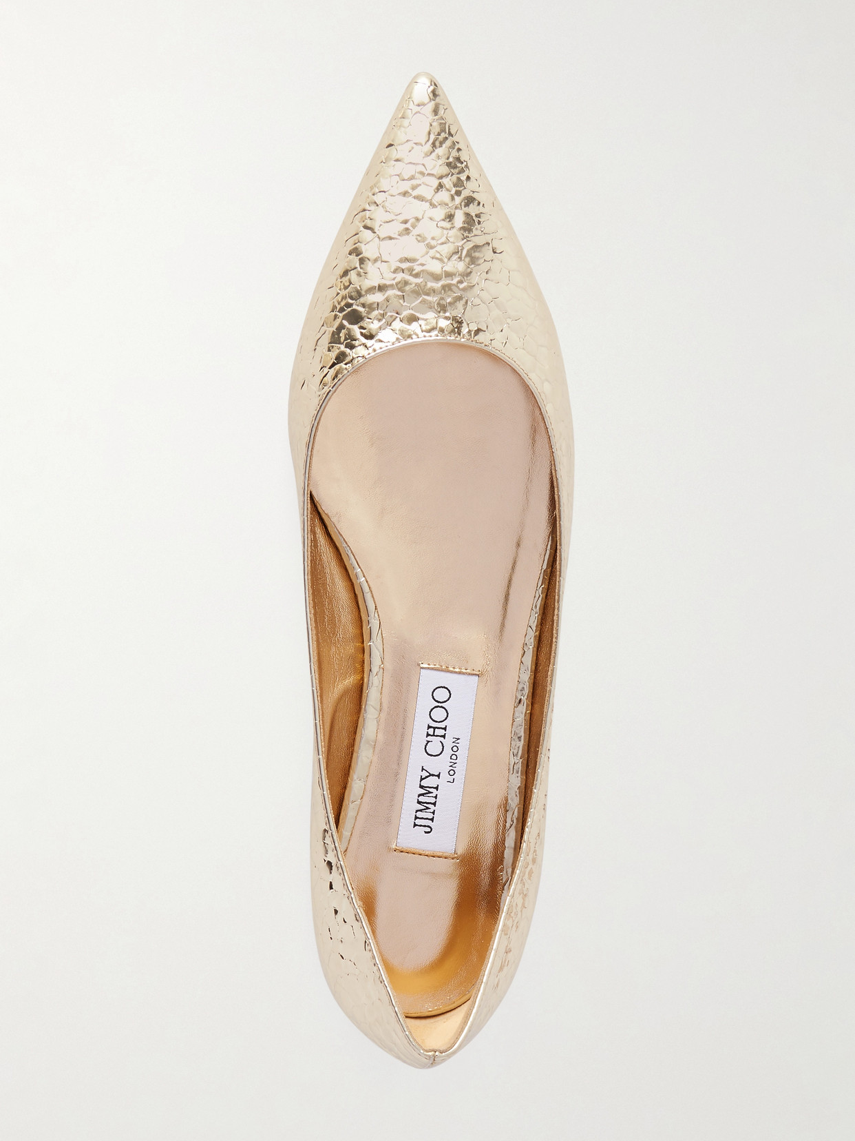 Jimmy Choo Love Metallic Cracked-leather Ballet Flats In Gold