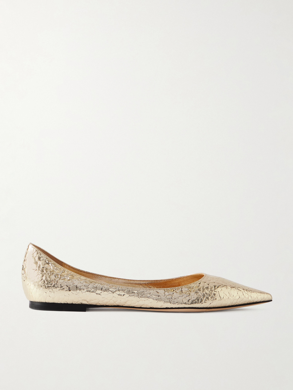 Jimmy Choo Love Metallic Cracked-leather Ballet Flats In Gold