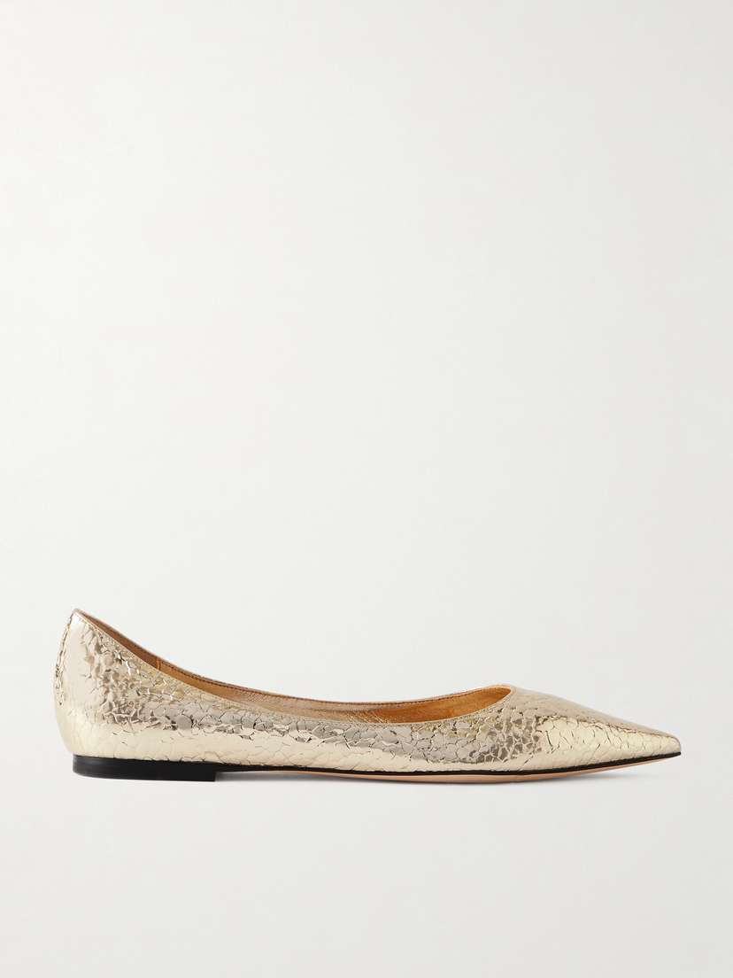 Jimmy Choo Love Metallic Cracked-leather Ballet Flats