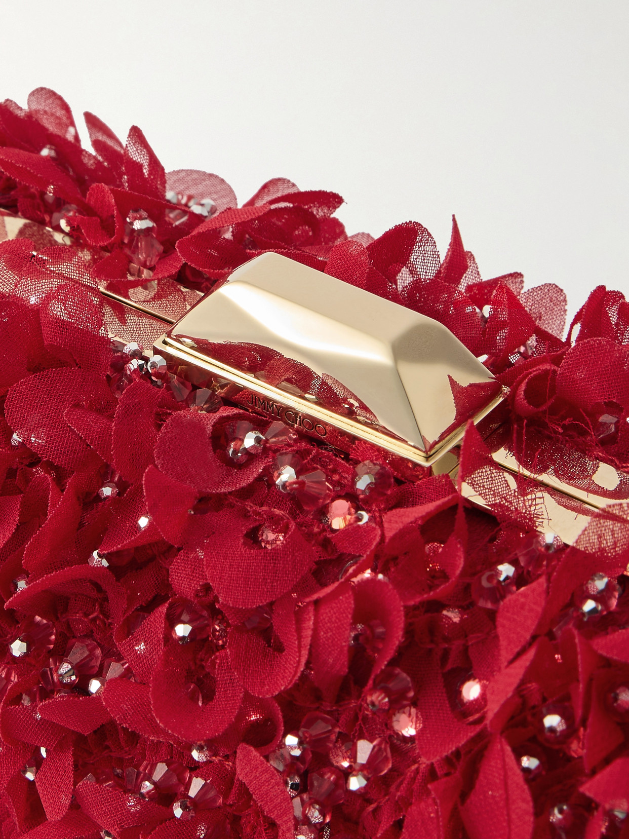 Jimmy Choo Cloud Embellished Satin Clutch In Red