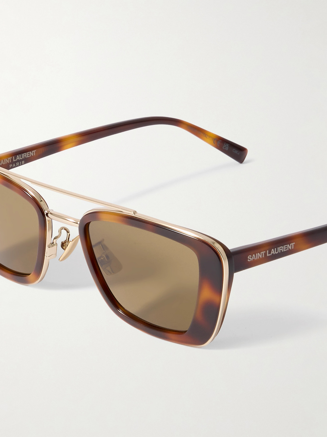 Saint Laurent Rectangle-frame Tortoiseshell Acetate And Gold-tone Sunglasses In Brown