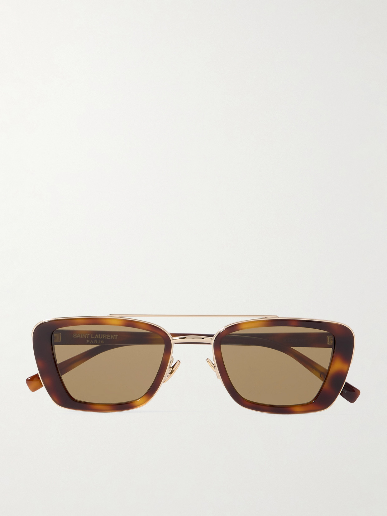 Saint Laurent Rectangle-frame Tortoiseshell Acetate And Gold-tone Sunglasses In Brown