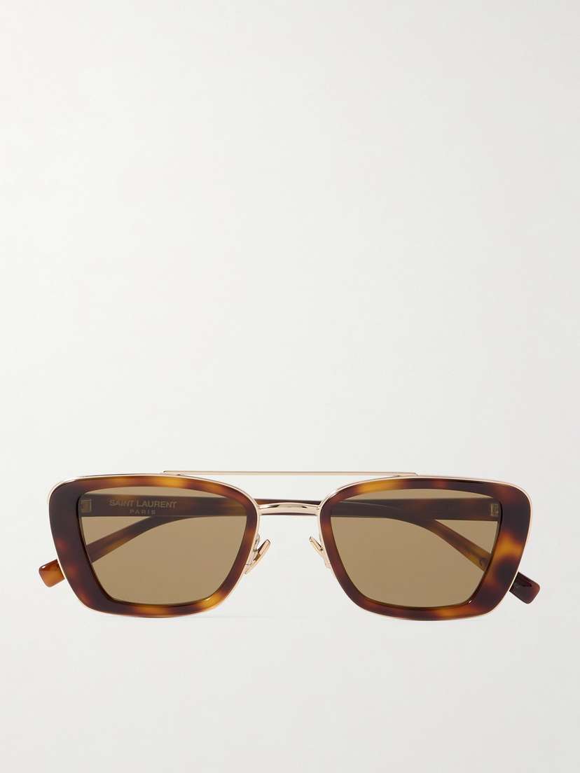Saint Laurent Eyewear Rectangle-frame Tortoiseshell Acetate And Gold-tone Sunglasses