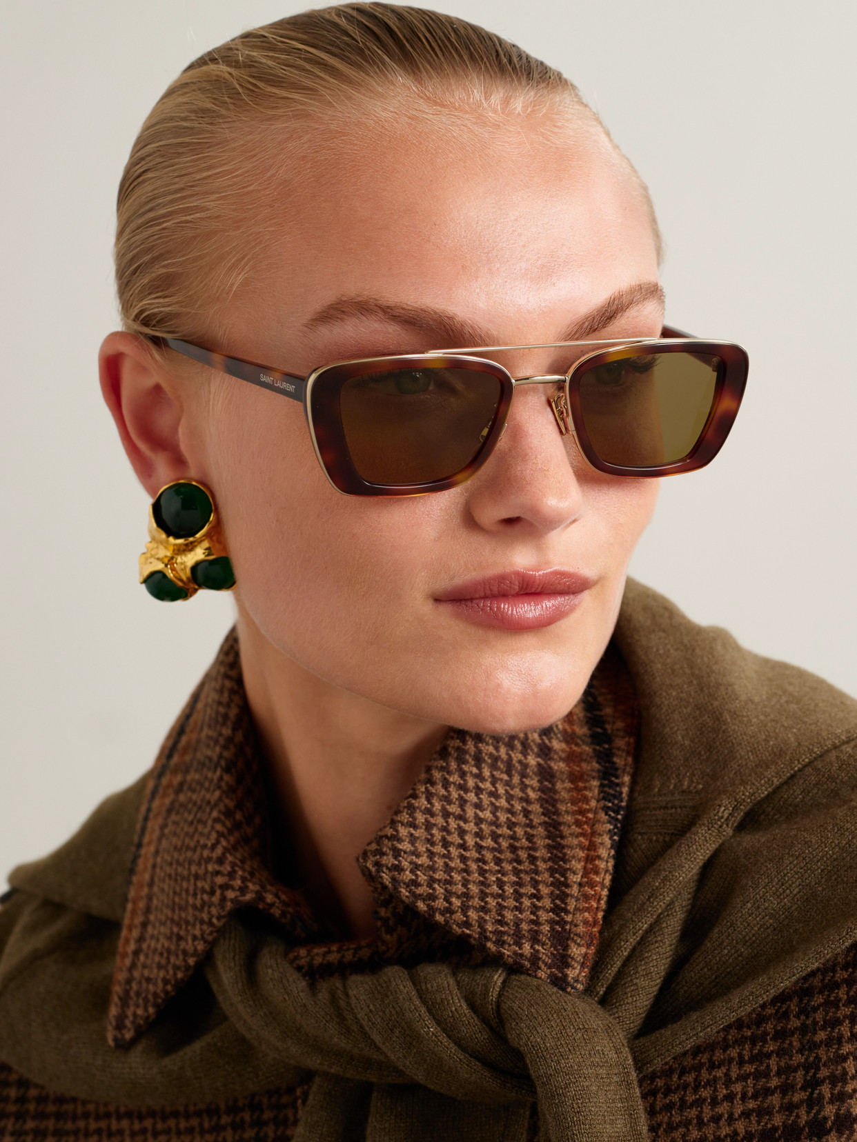 Saint Laurent Rectangle-frame Tortoiseshell Acetate And Gold-tone Sunglasses In Brown