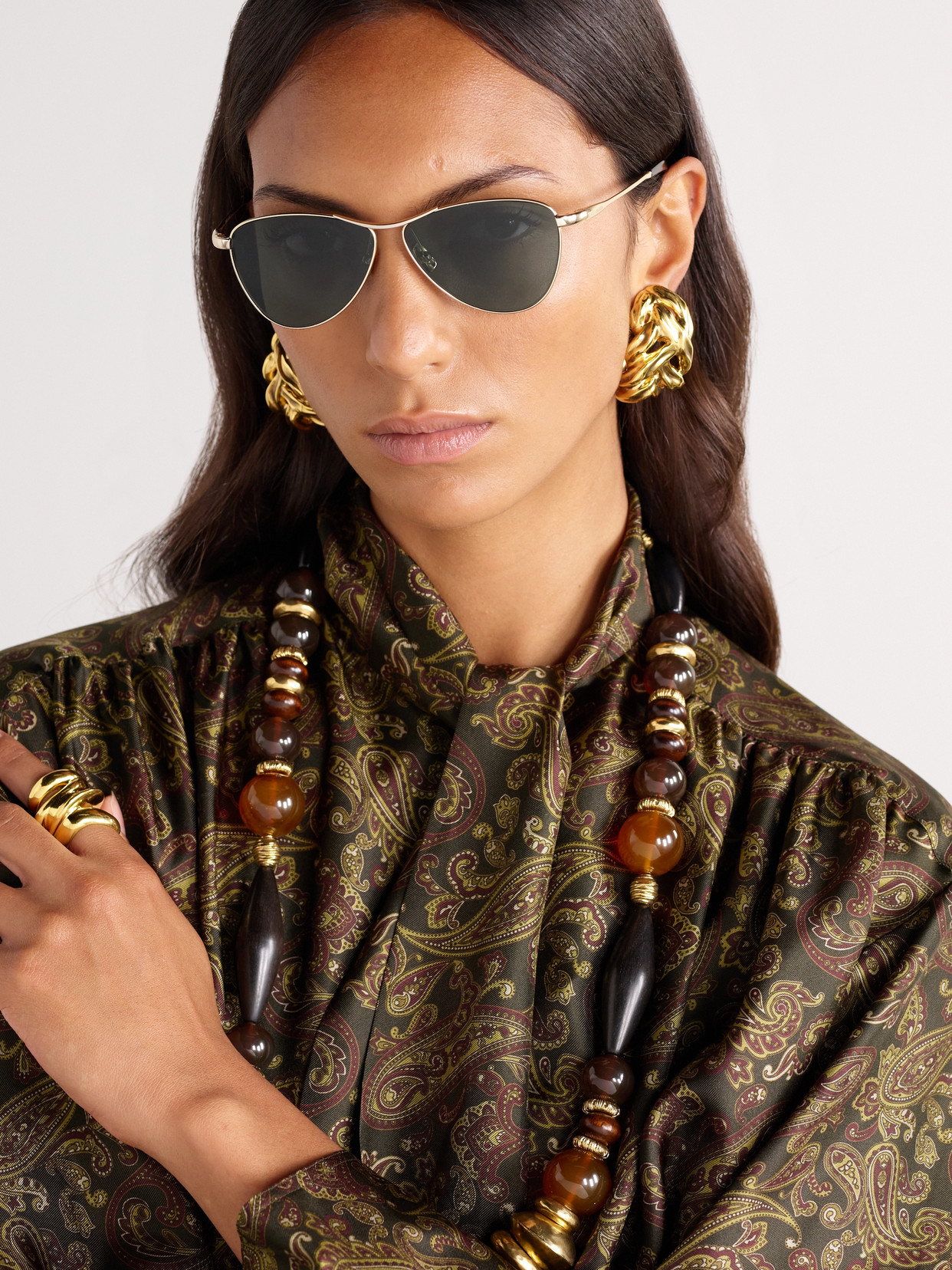 Saint Laurent Vesper Small Aviator-style Gold-tone Sunglasses In Gold
