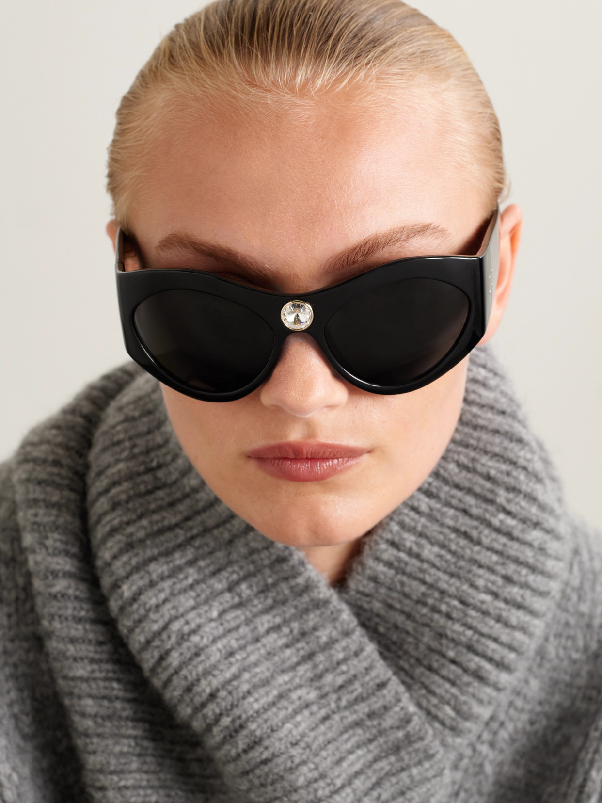 Saint Laurent Esther Cat-eye Crystal-embellished Acetate Sunglasses In Black