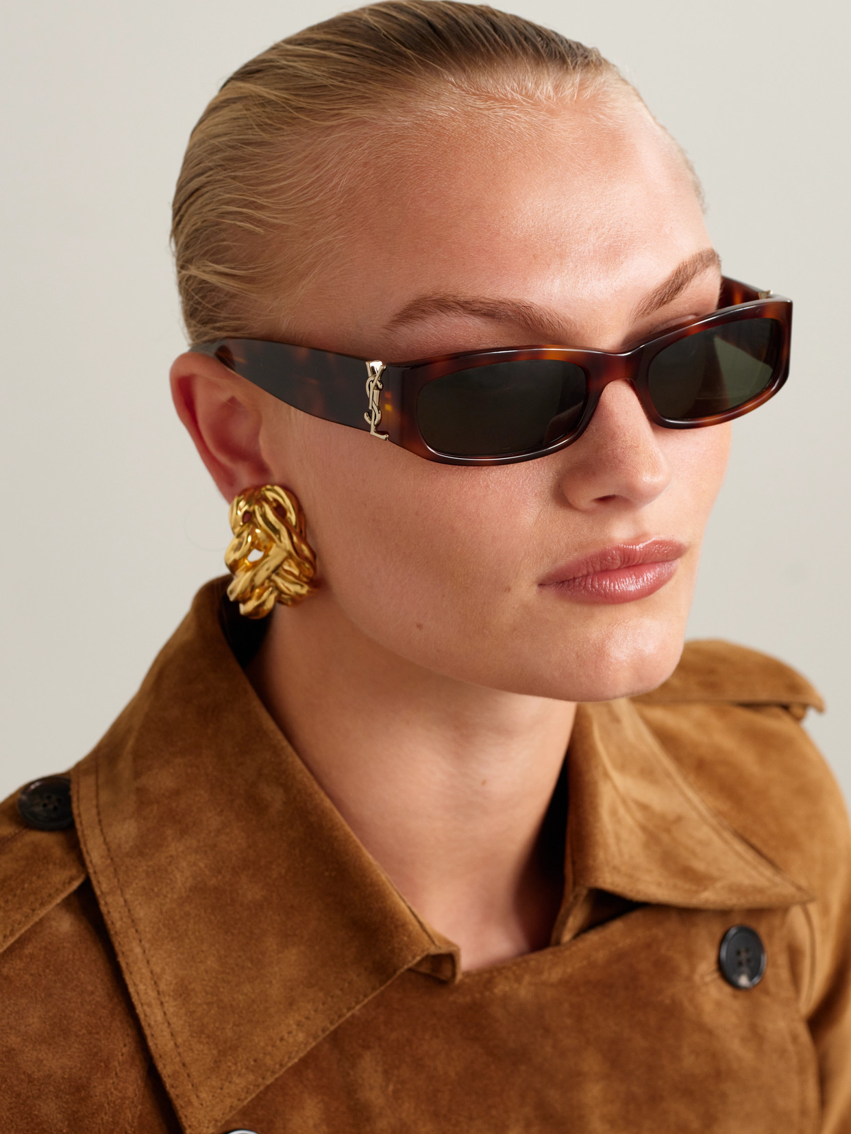 Saint Laurent Rectangle-frame Tortoiseshell Acetate Sunglasses In Brown