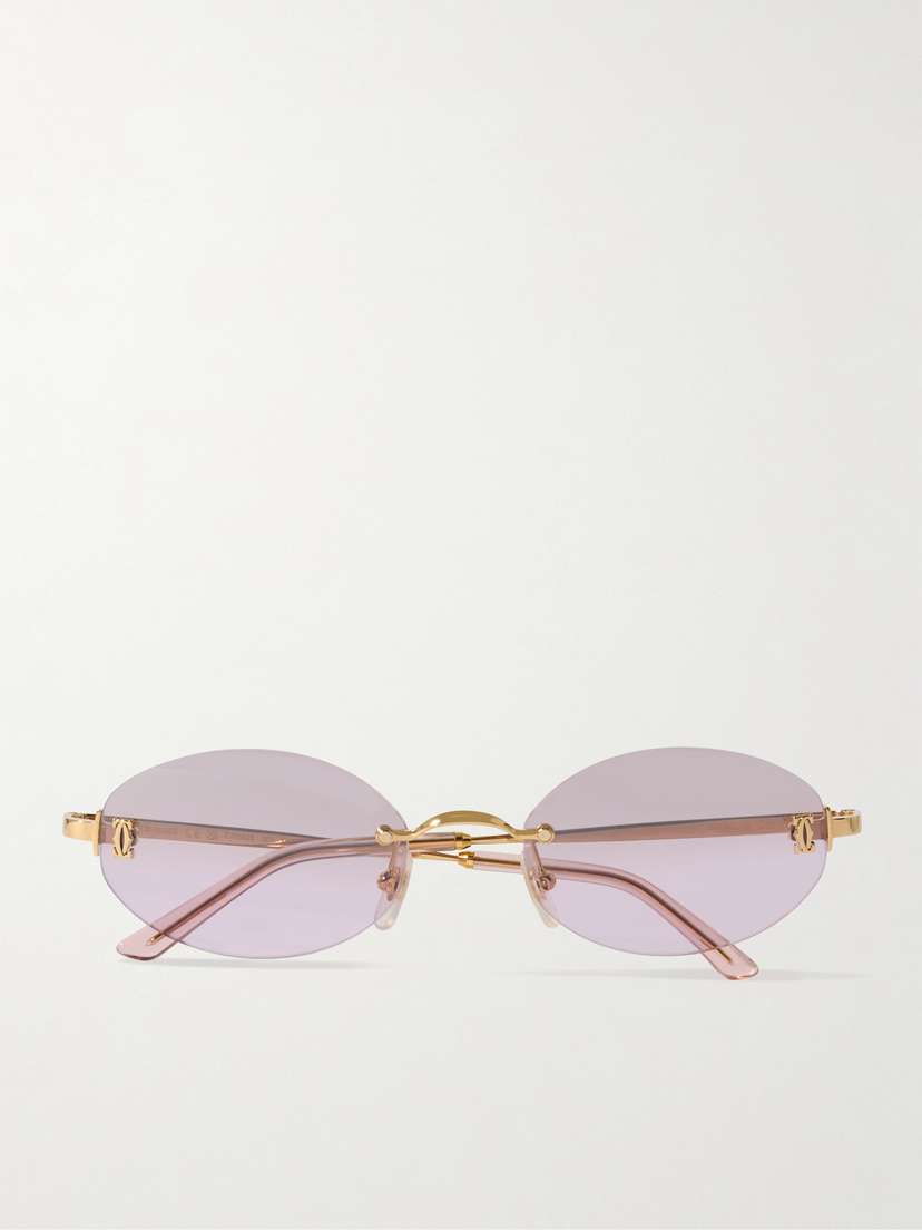 Cartier Eyewear Double C Rimless Oval-frame Gold-tone Sunglasses