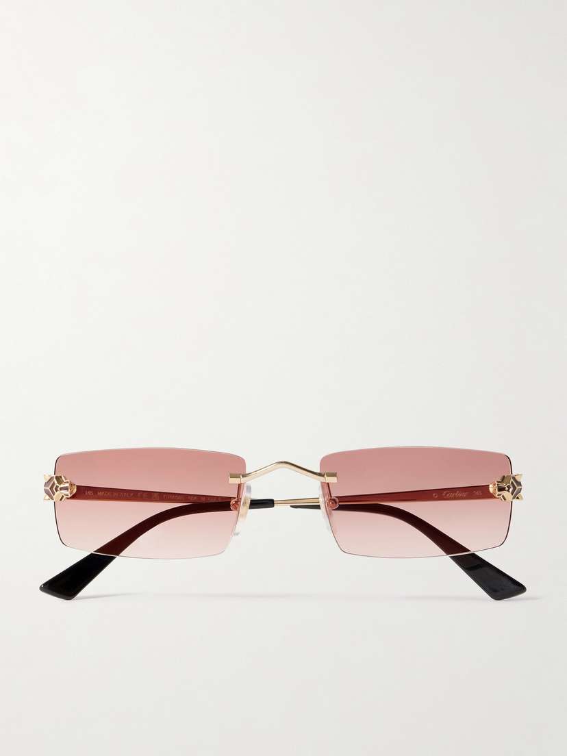 Cartier Eyewear Panthère Classic Rimless Rectangle-frame Gold-tone Sunglasses