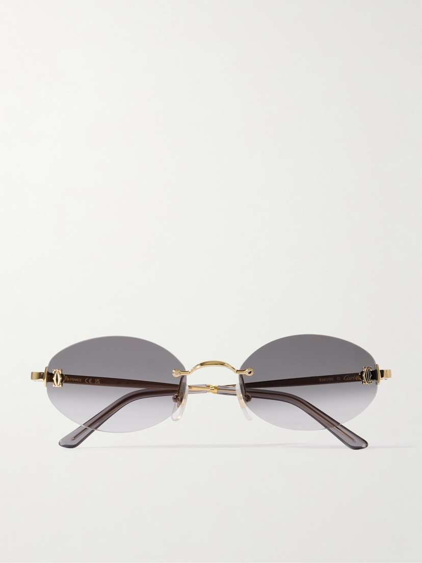 Cartier Eyewear Double C Rimless Oval-frame Gold-tone Sunglasses
