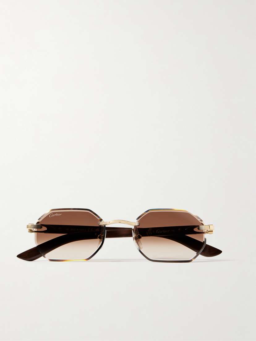 Cartier Eyewear Octagon-frame Gold-tone And Wood Sunglasses