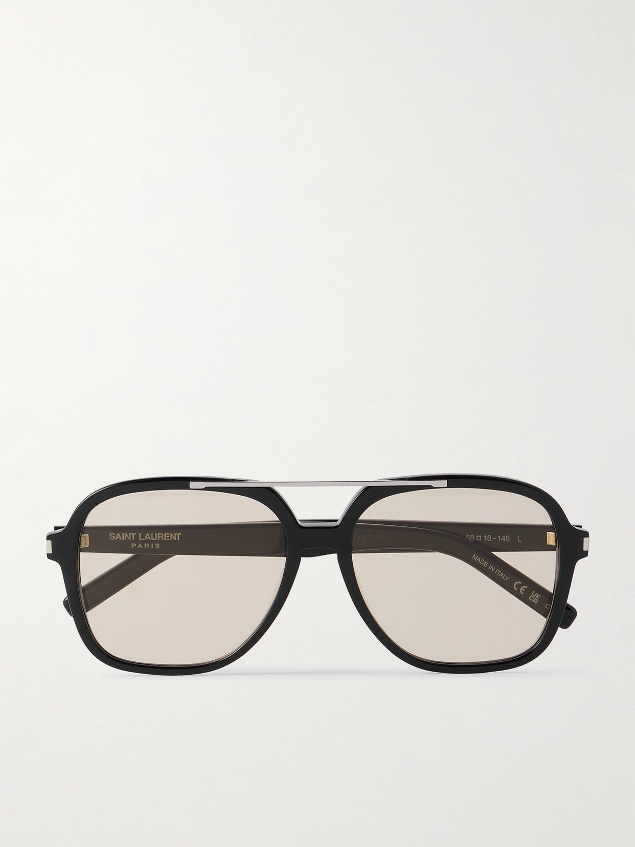Saint Laurent Aviator-style Silver-tone And Acetate Sunglasses In Black