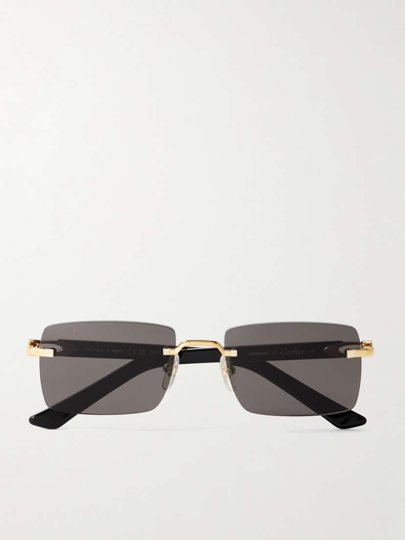 Cartier Eyewear C Décor Rimless Rectangle-frame Gold-tone And Acetate Sunglasses
