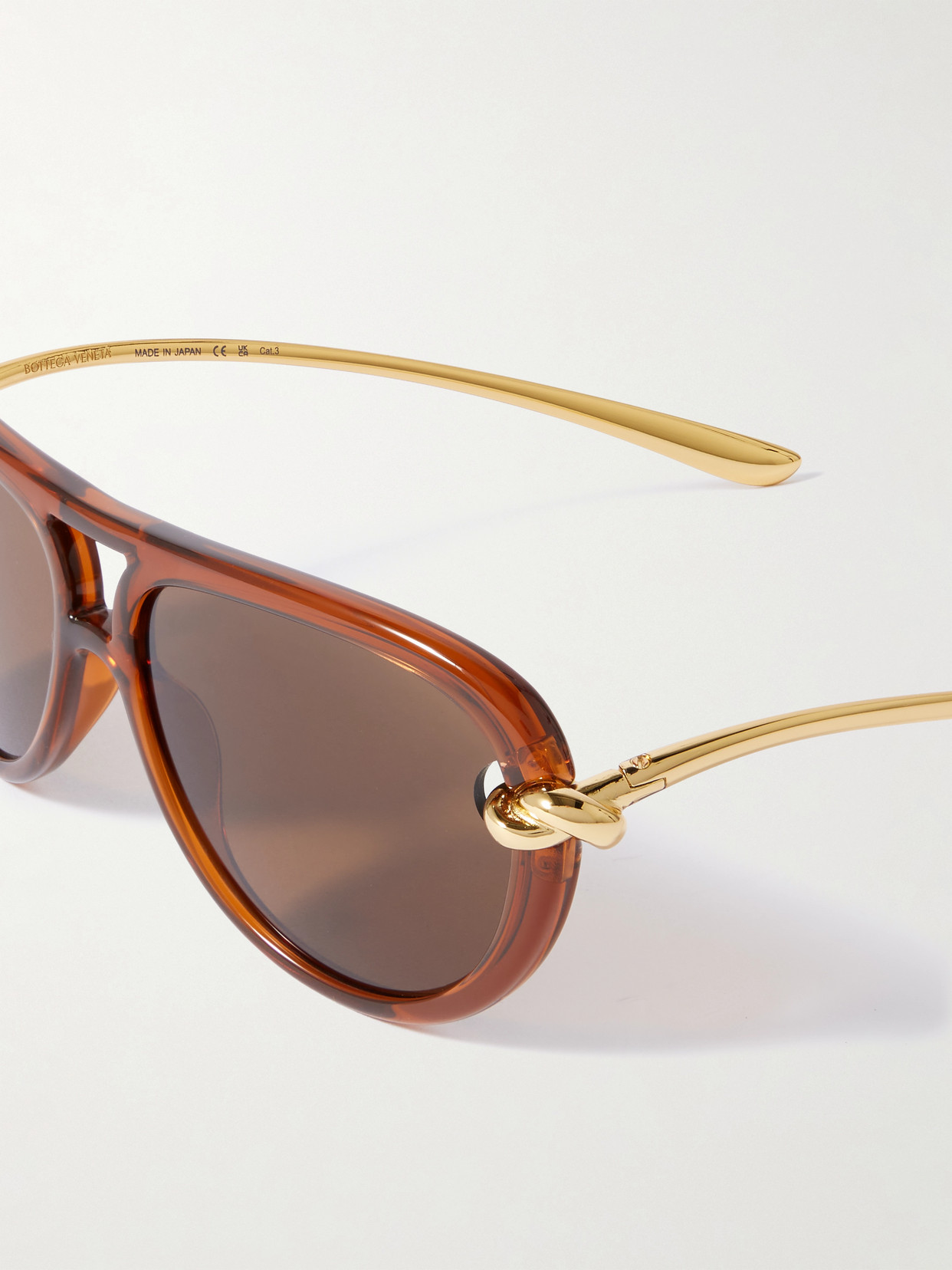 Bottega Veneta New Knot Aviator-style Acetate And Gold-tone Sunglasses In Brown