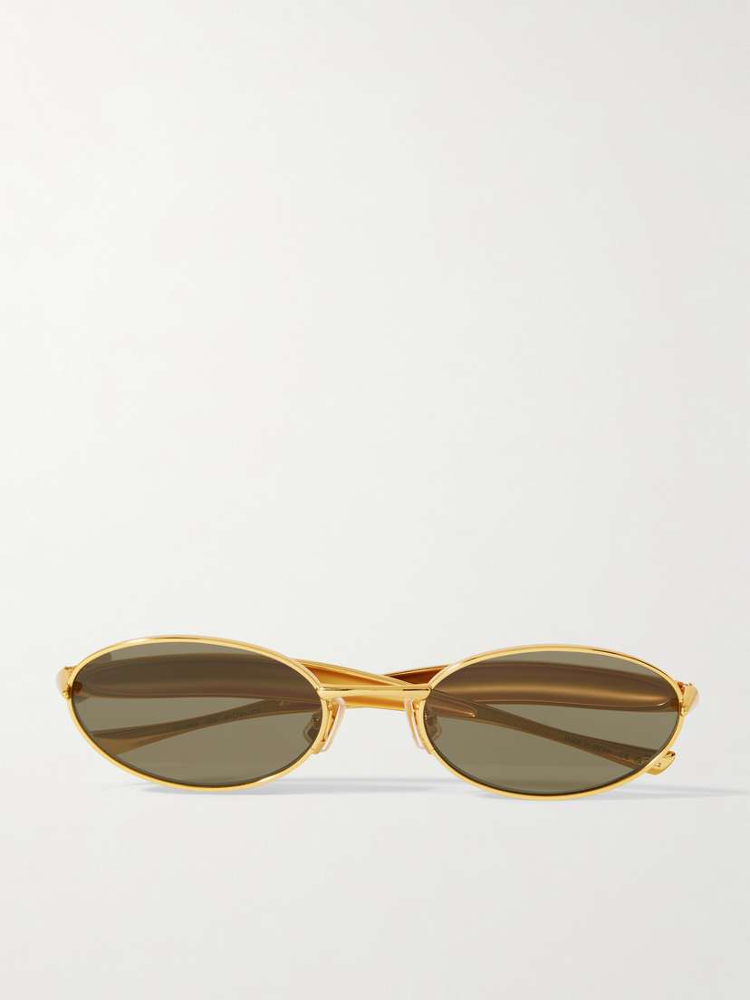 Bottega Veneta Eyewear Sardine Oval-frame Gold-tone Sunglasses